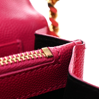 Saint Laurent Grain De Poudre Matelasse Chevron Monogram Chain Wallet Lipstick Fuchsia 14 of 15