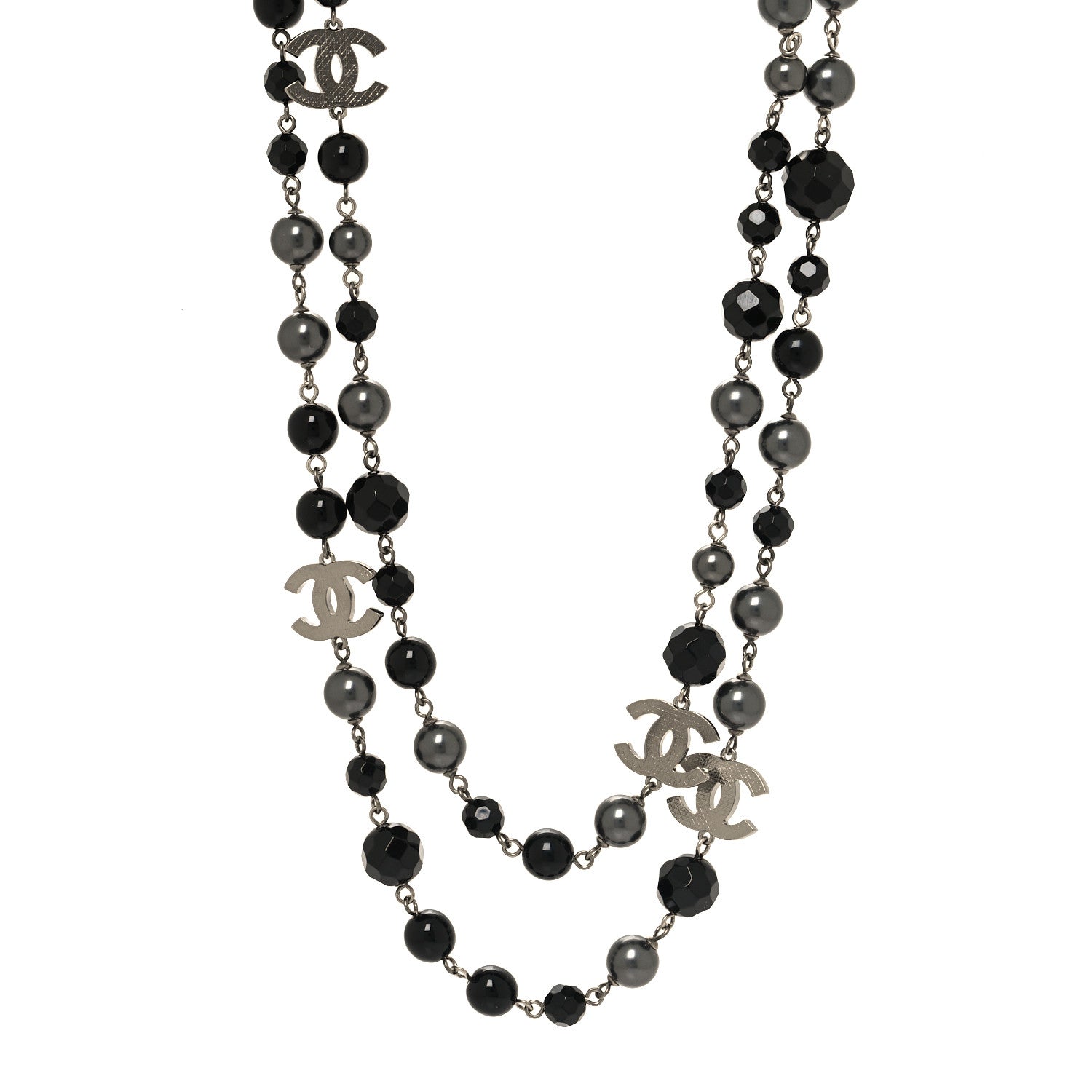 Chanel Ruthenium Pearl Beaded CC Long Necklace Black 1 of 6