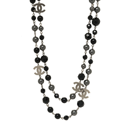 Chanel Ruthenium Pearl Beaded CC Long Necklace Black 1 of 6