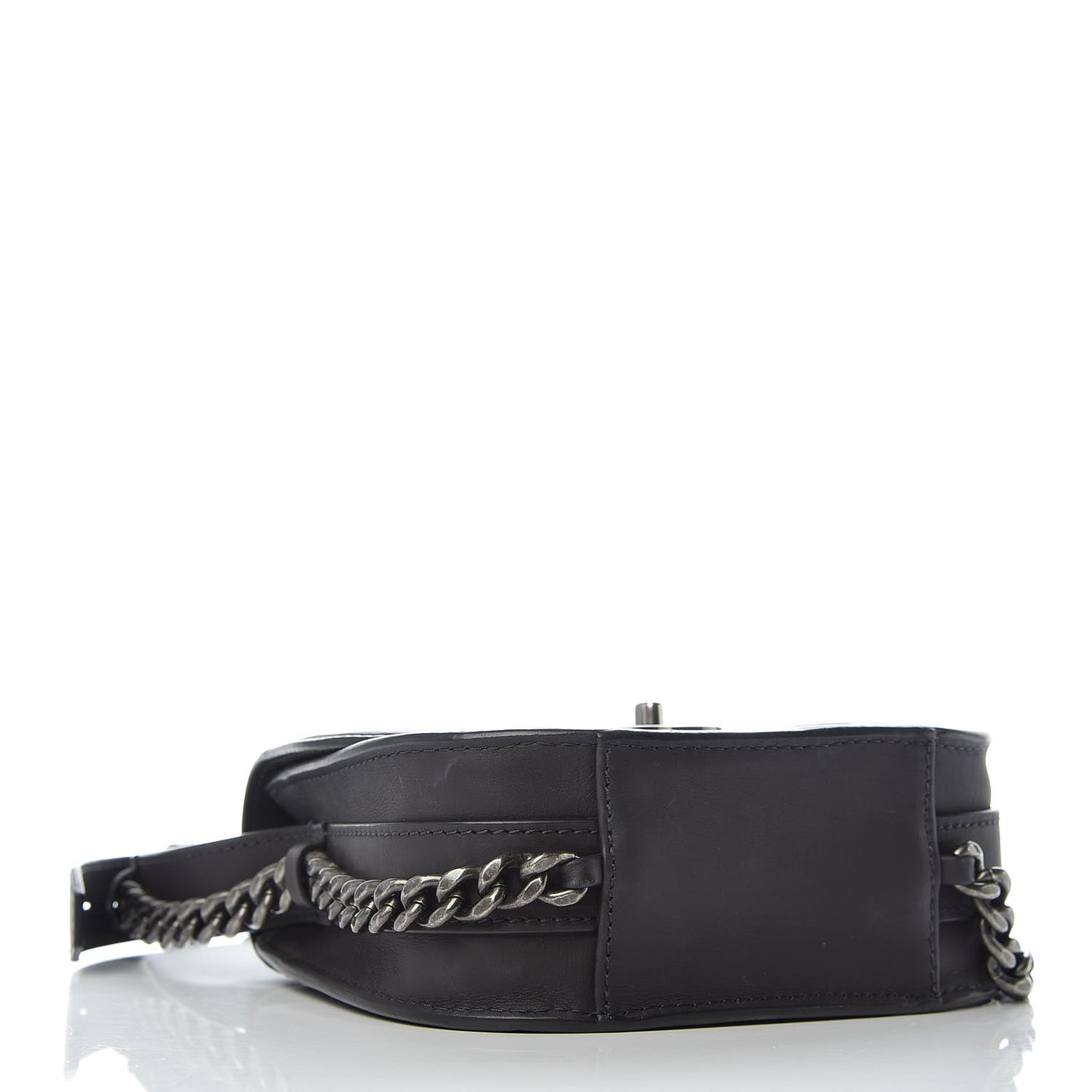 Calfskin Quilted Small Double Chained Messenger Flap Charcoal