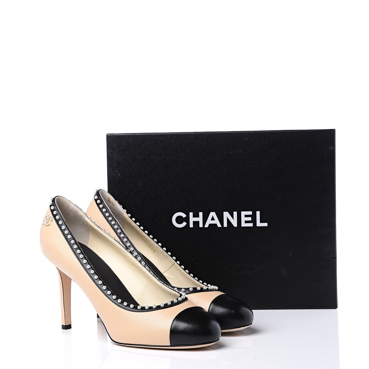 Lambskin Pearl Cap Toe Pumps 40 Beige Black