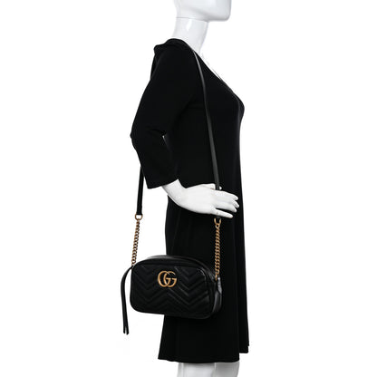 Gucci Calfskin Matelasse Small GG Marmont Chain Shoulder Bag Black 2 of 11