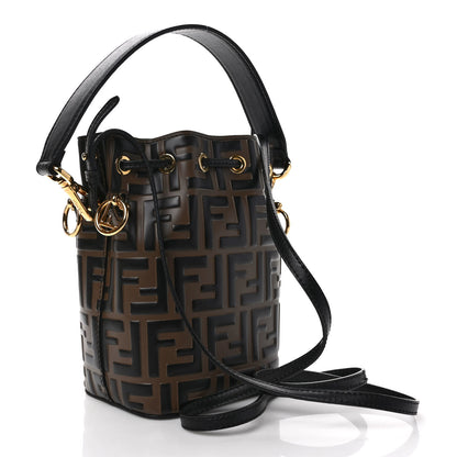 Fendi Vitello Liberty F is Fendi Bi-Color FF 1974 Embossed Mini Mon Tresor Bucket Bag Maya Black 3 of 11