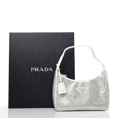 Prada Satin Crystal Mini Re-Edition 2000 Bag White 10 of 10