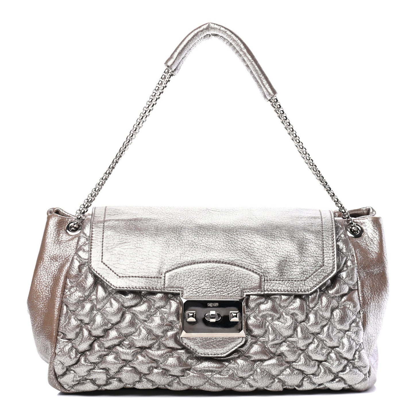 Grained Goatskin Quilted Shoulder Bag Pewter