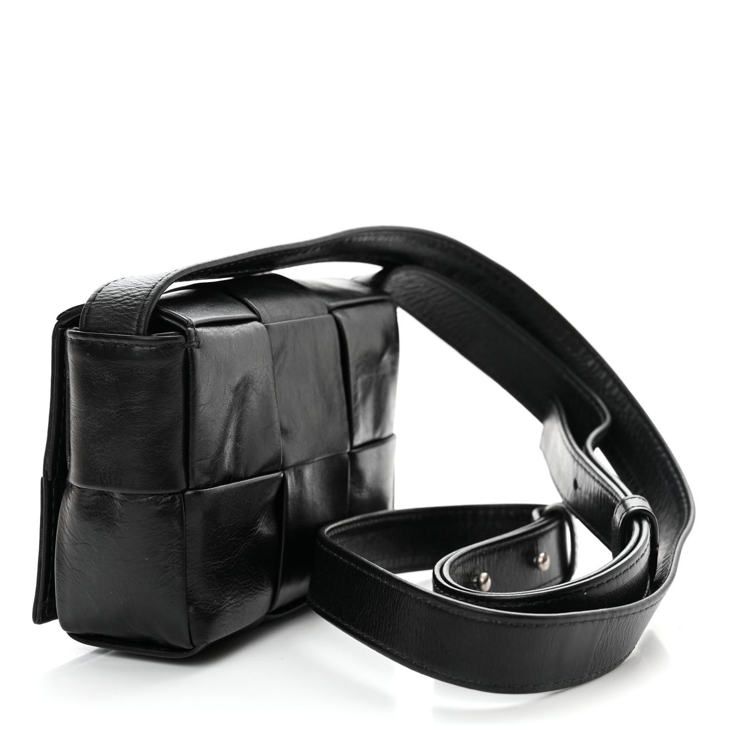 Paper Calfskin Maxi Intreccio Extra Mini Cassette Crossbody Bag Black