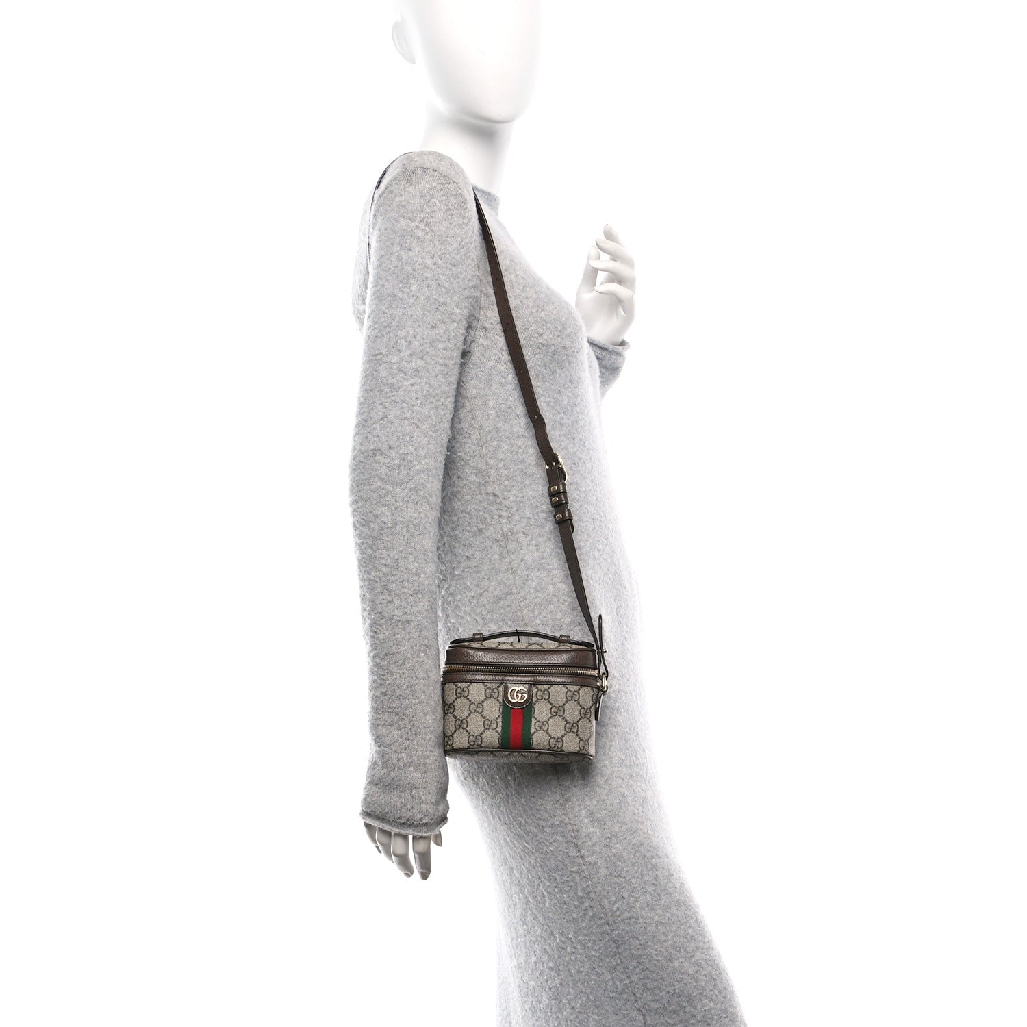 Gucci GG Supreme Monogram Textured Calfskin Web Mini Ophidia Top Handle Bag Beige Ebony New Acero 2 of 10