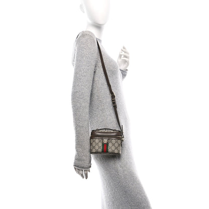 Gucci GG Supreme Monogram Textured Calfskin Web Mini Ophidia Top Handle Bag Beige Ebony New Acero 2 of 10