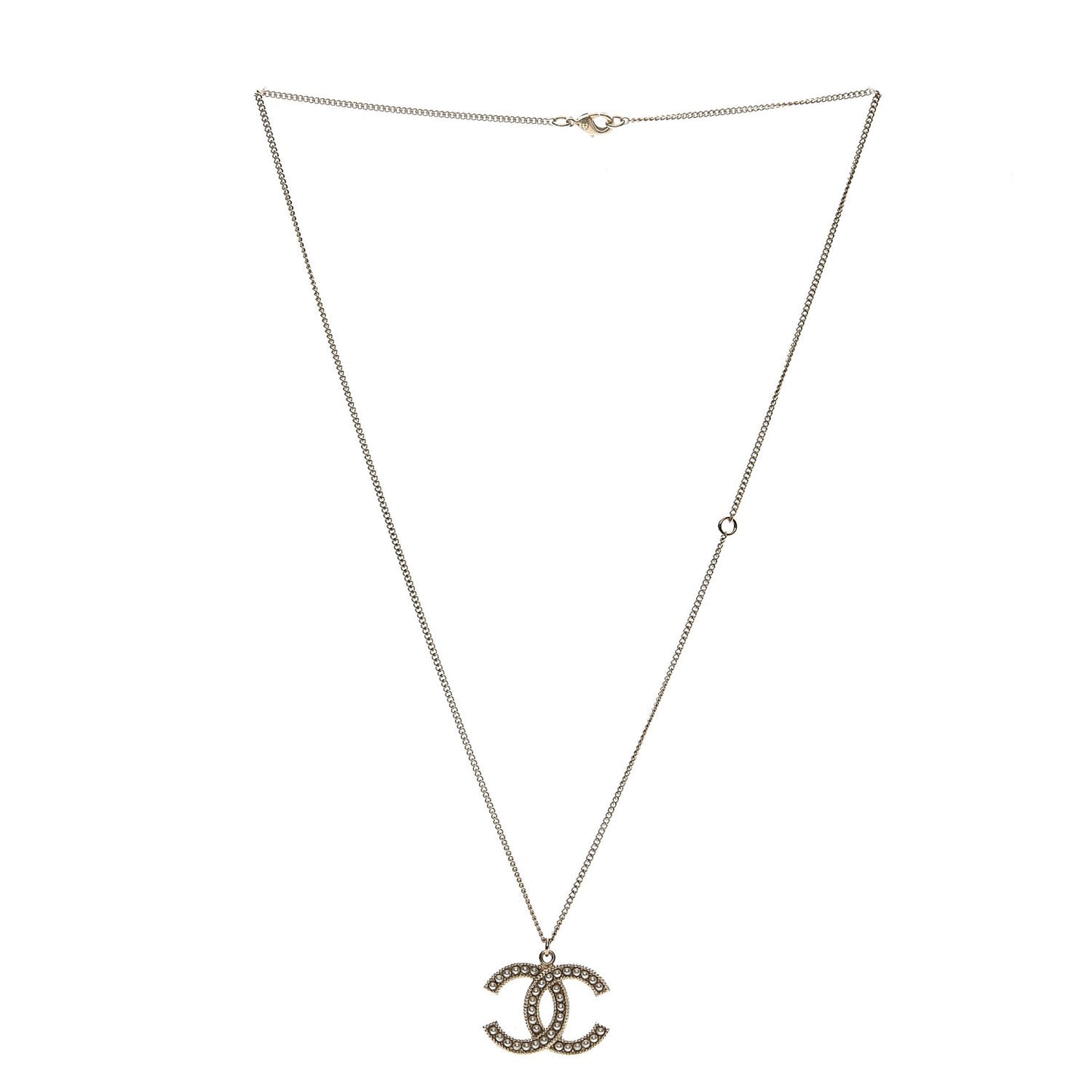 Pearl CC Pendant Necklace Light Gold