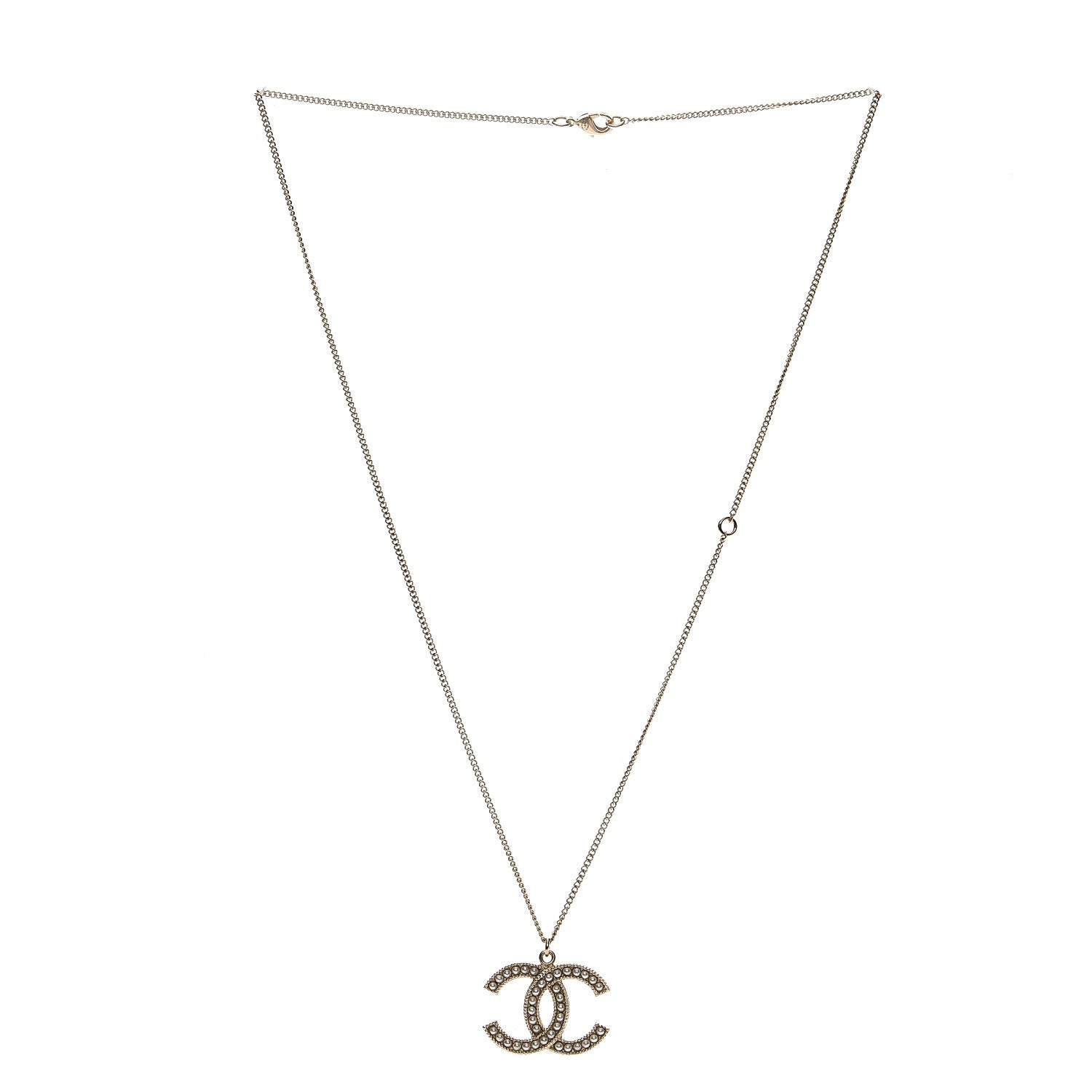 Chanel Pearl CC Pendant Necklace Light Gold 3 of 4