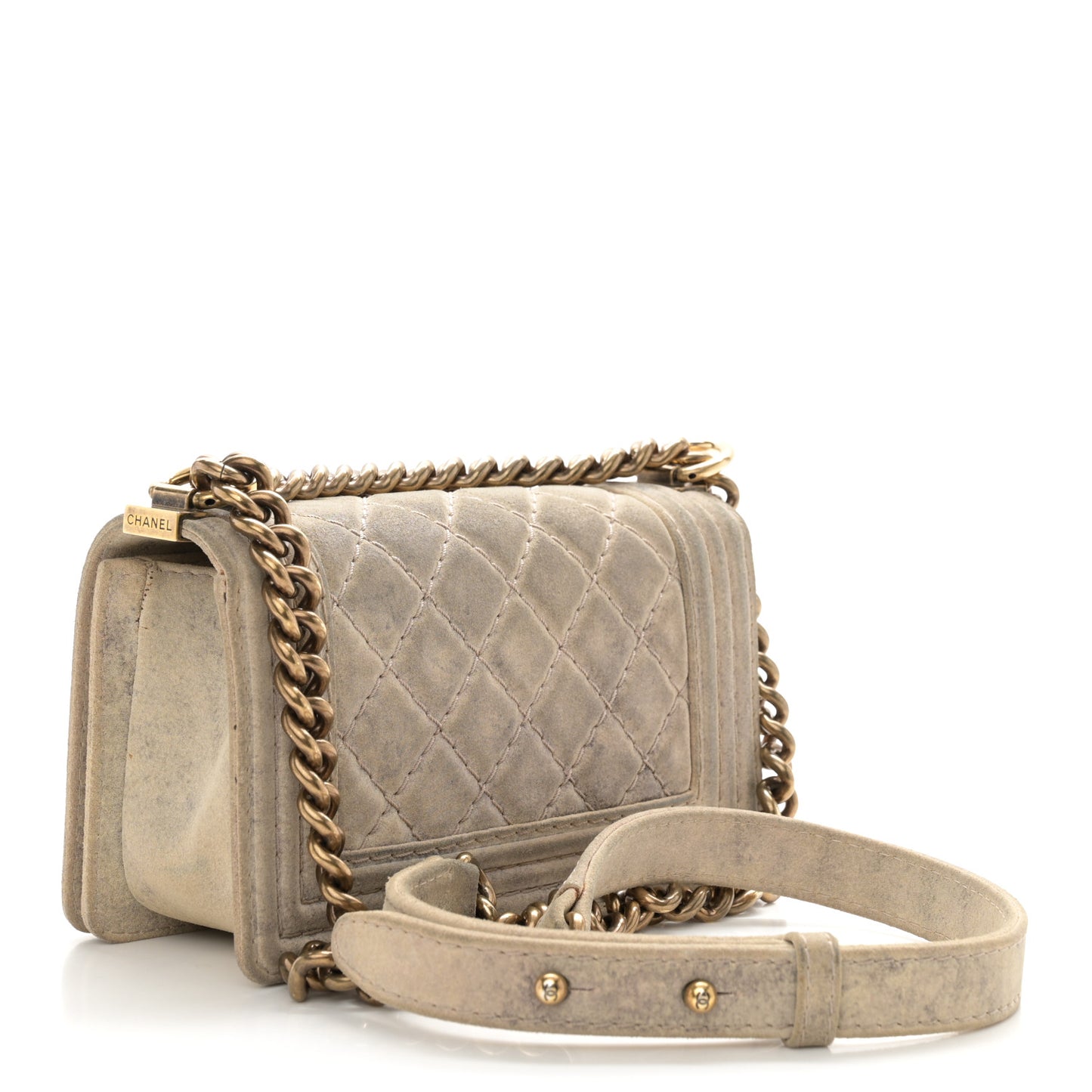 Iridescent Calfskin Quilted Small Boy Flap Beige