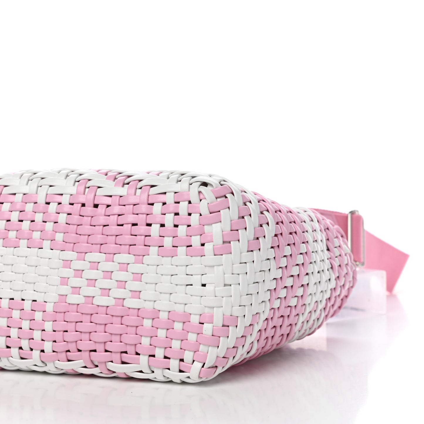 Polyurethane Calfskin Woven Bi-Color Tote Pink White