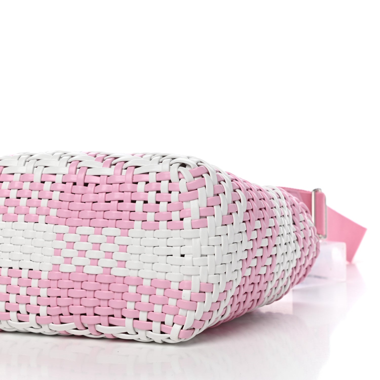 Miu Miu Polyurethane Calfskin Woven Bi-Color Tote Pink White 9 of 10