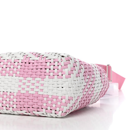 Miu Miu Polyurethane Calfskin Woven Bi-Color Tote Pink White 9 of 10