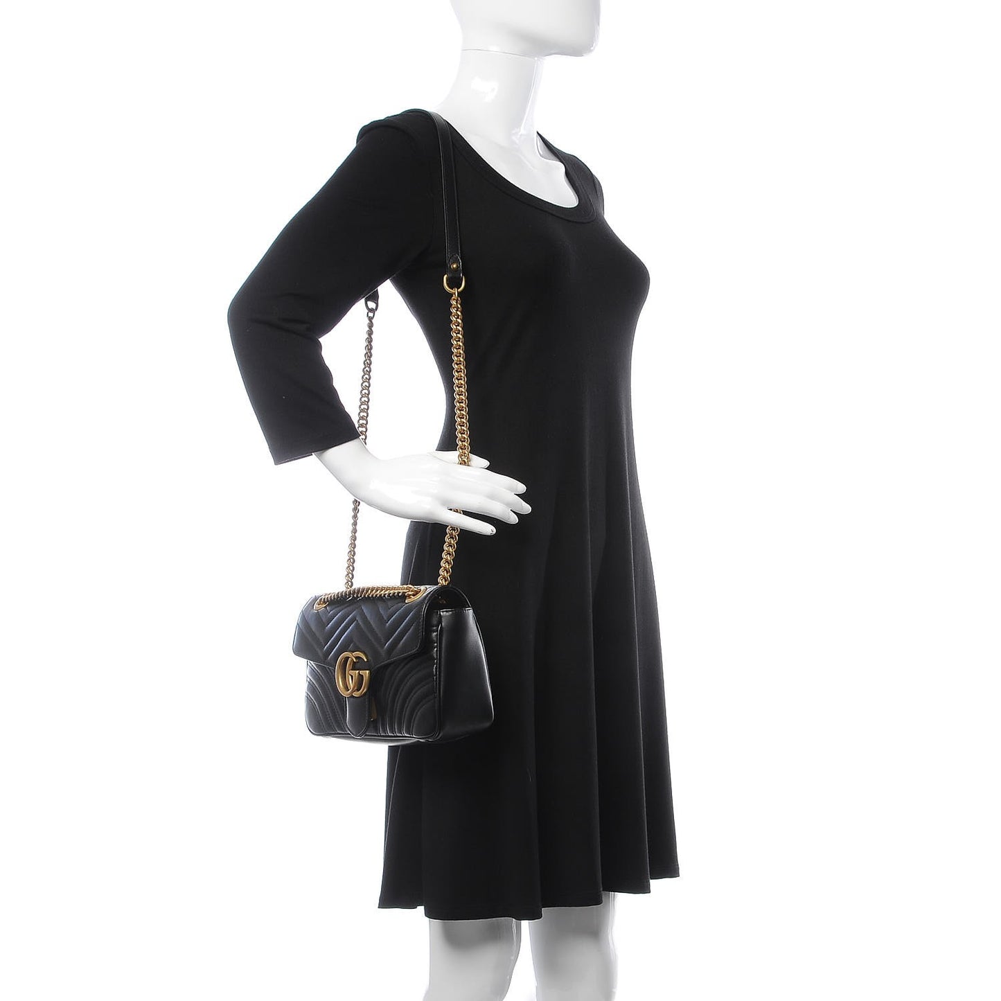 Calfskin Matelasse Small GG Marmont Shoulder Bag Black