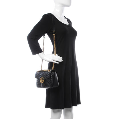 Gucci Calfskin Matelasse Small GG Marmont Shoulder Bag Black 2 of 7