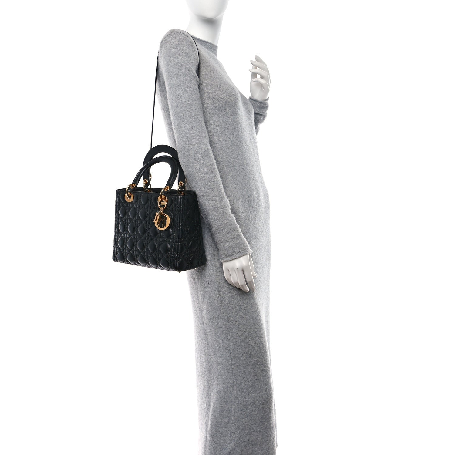 Christian Dior Lambskin Cannage Medium Lady Dior Black 2 of 13
