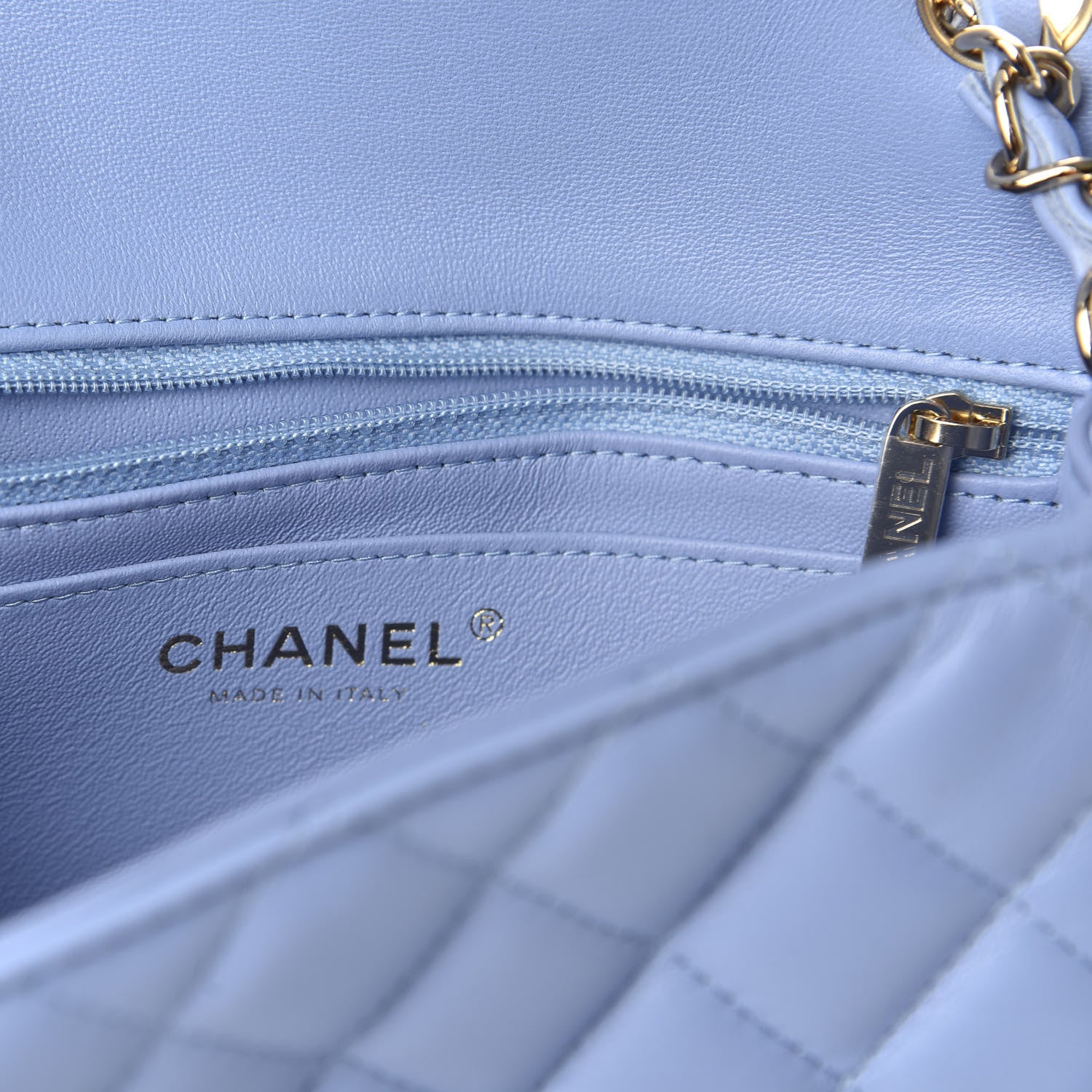 Chanel Lambskin Quilted Mini Rectangular Flap Light Blue 8 of 11