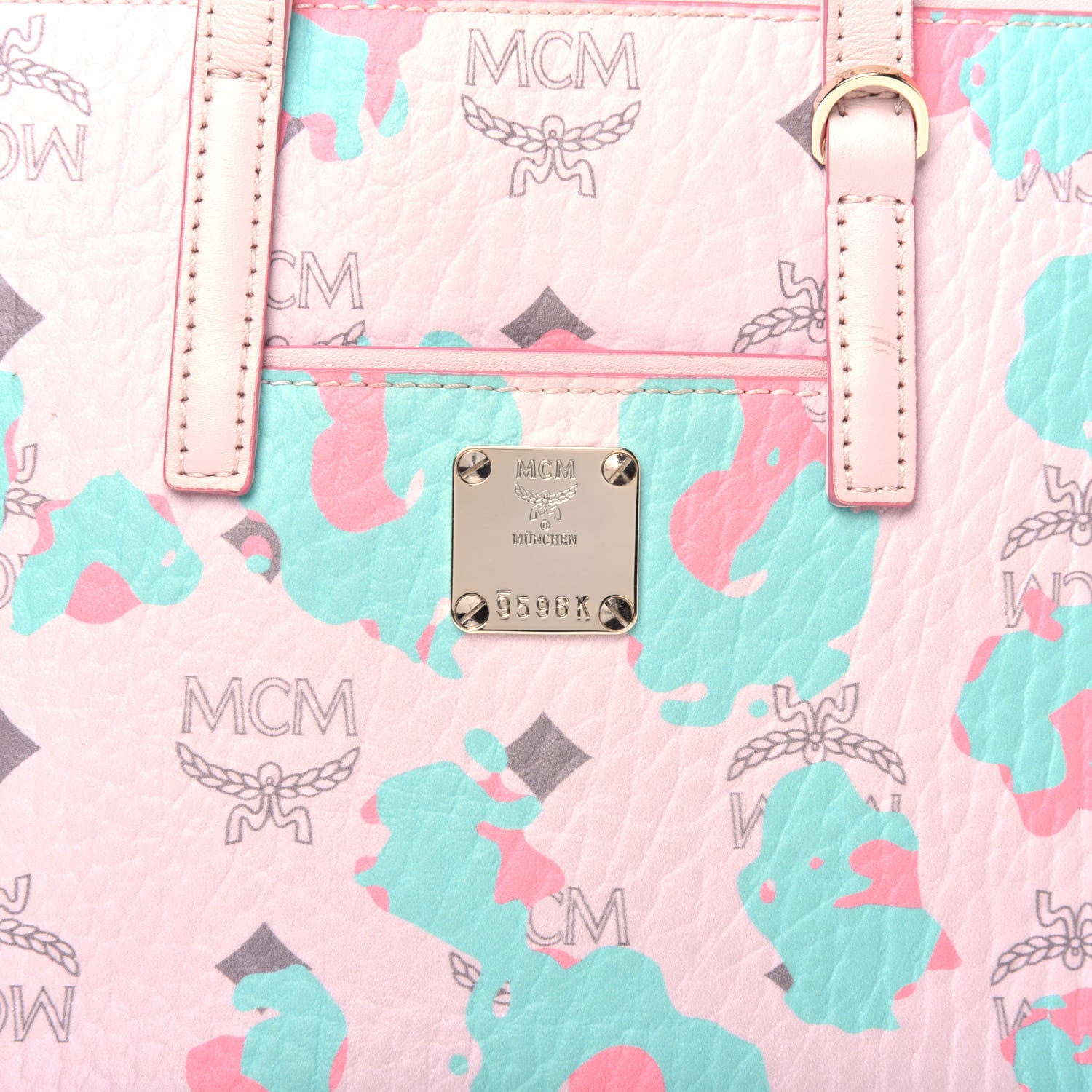 MCM Visetos Floral Leopard Mini Anya Top Zip Shopper Tote Pink 6 of 9