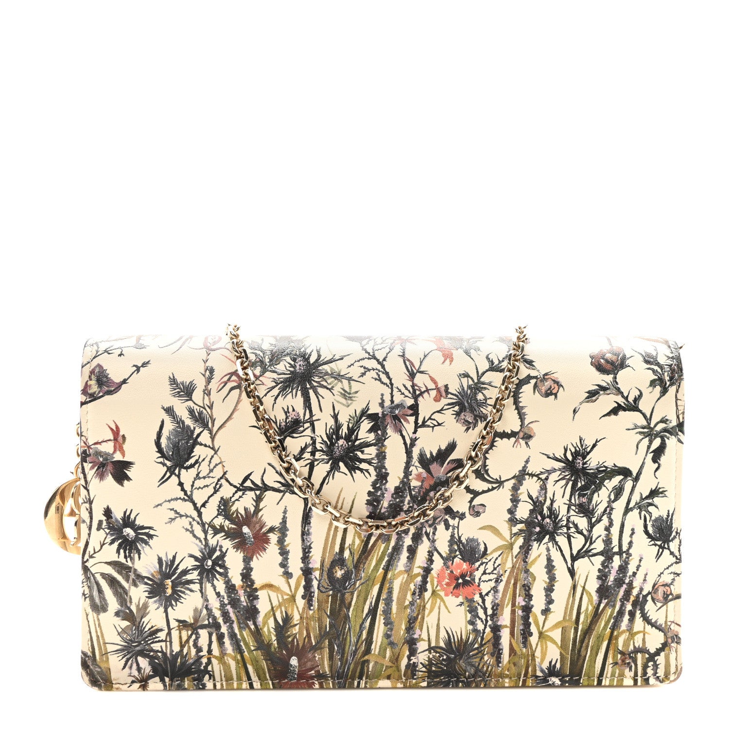 Christian Dior Calfskin Floral Print Lady Dior Pouch Latte Multi 1 of 10