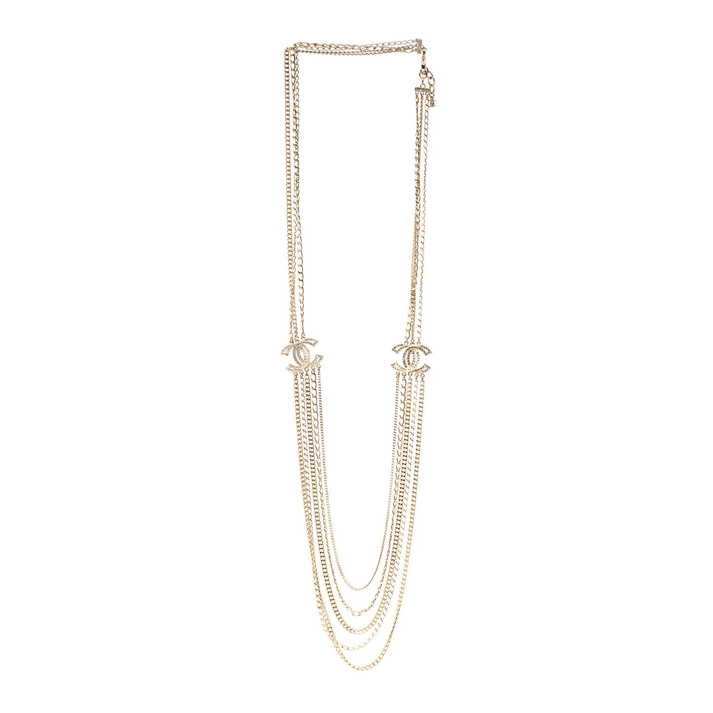 Multi Strand Chain Baguette Crystal CC Necklace Gold Gold