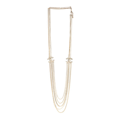 Chanel Multi Strand Chain Baguette Crystal CC Necklace Gold Gold 3 of 6