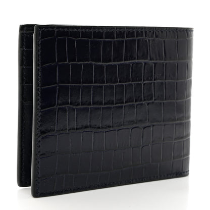 Tom Ford Glossy Calfskin Crocodile Embossed T Line Classic Bi-Fold Wallet Ink 3 of 7