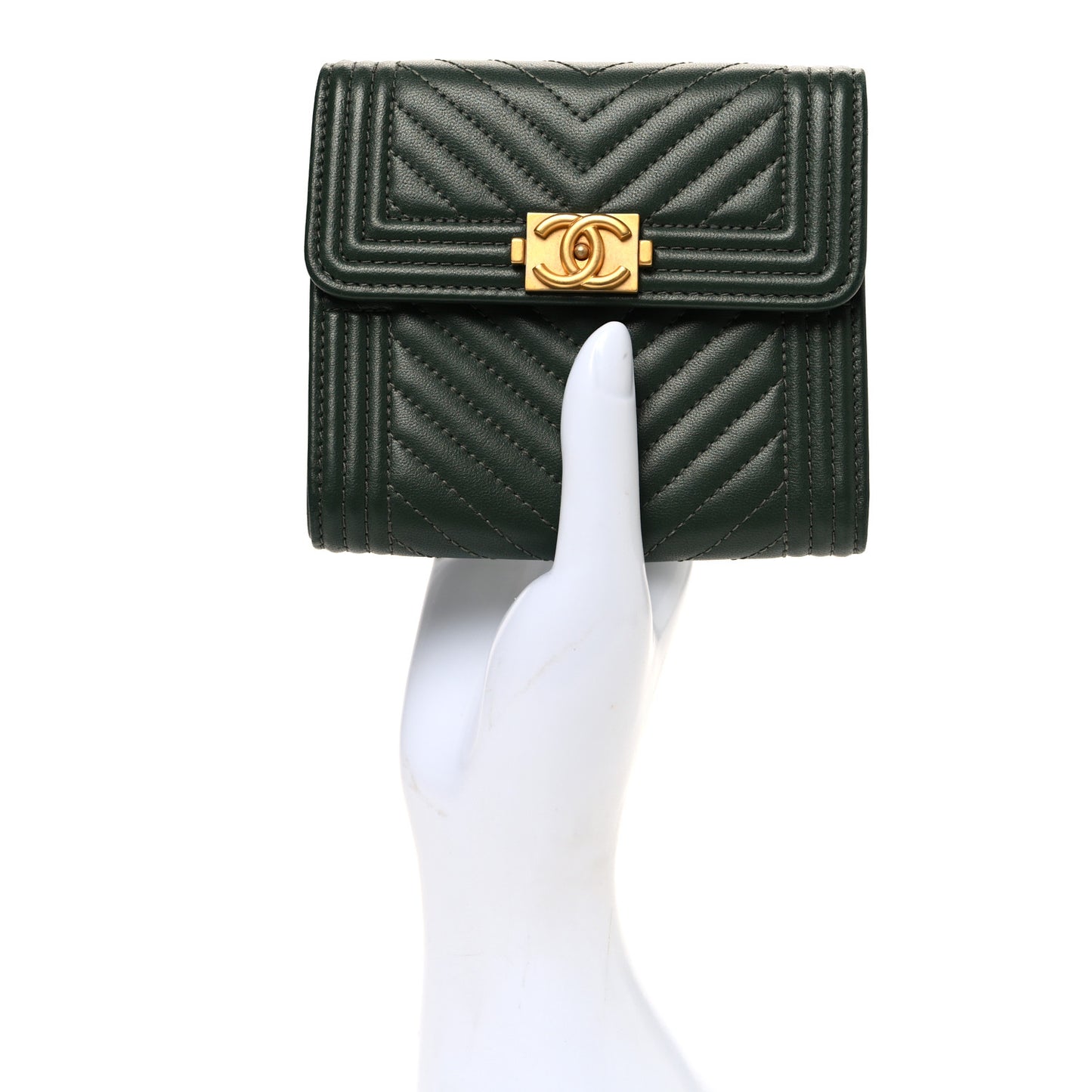 Lambskin Chevron Quilted Boy Compact Wallet Green