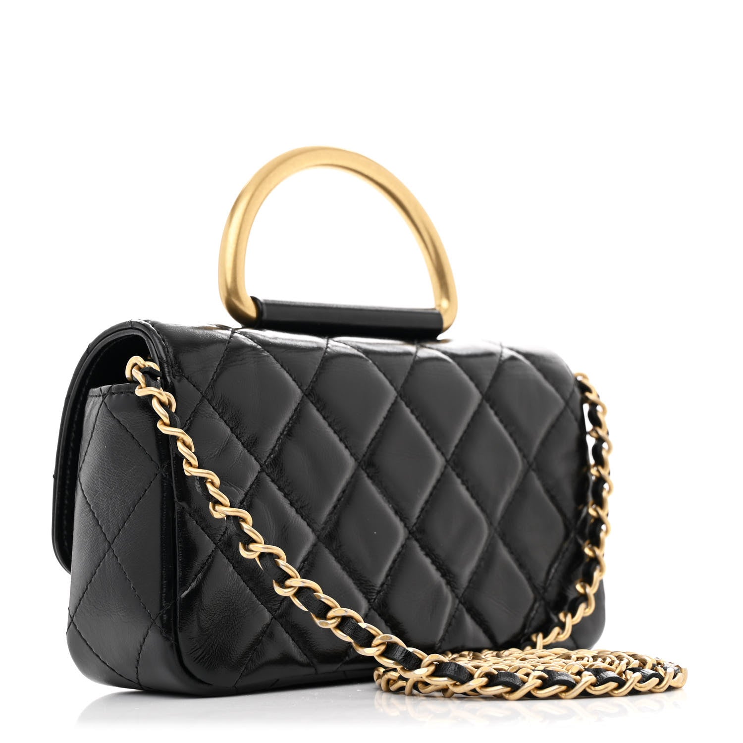 Chanel Shiny Lambskin Quilted Top Handle Flap Black 3 of 11
