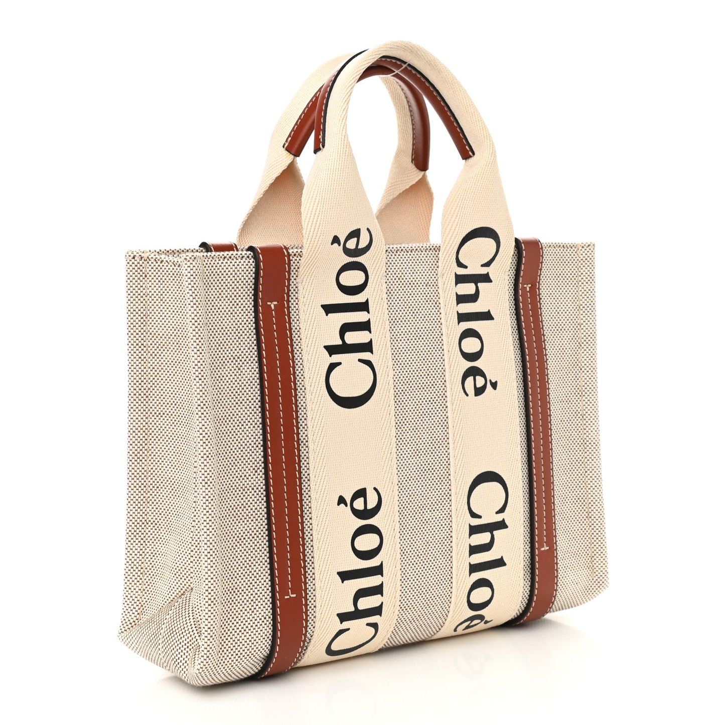 Cotton Calfskin Small Woody Ribbon Tote White Brown