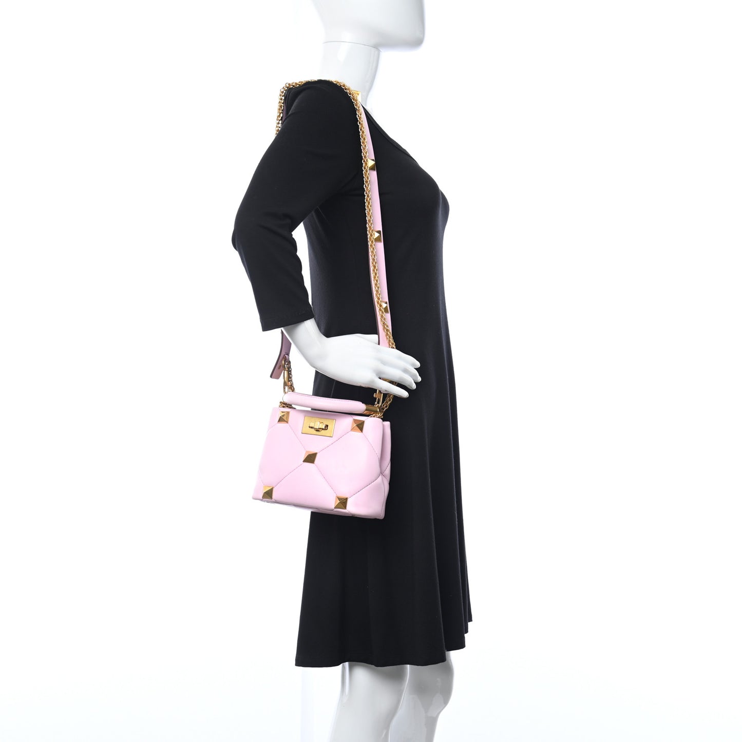 Nappa Mini Roman Stud The Handle Bag Pink Borealis