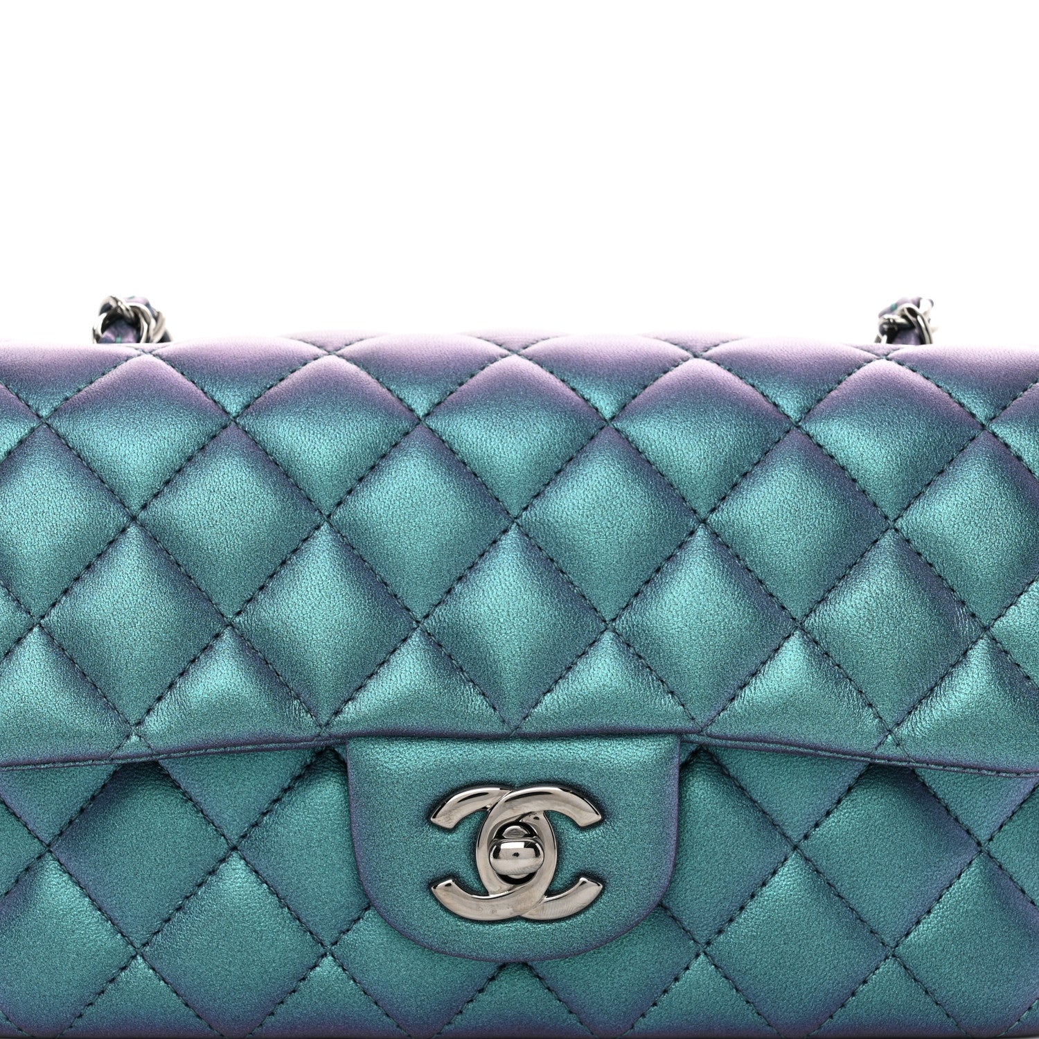 Chanel Iridescent Lambskin Quilted Mini Rectangular Flap Turquoise 5 of 10