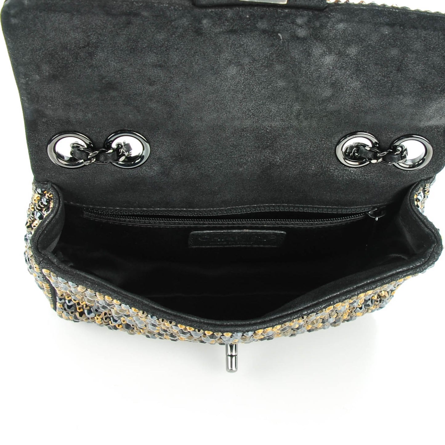 Strass Suede Mini Flap Black Gold