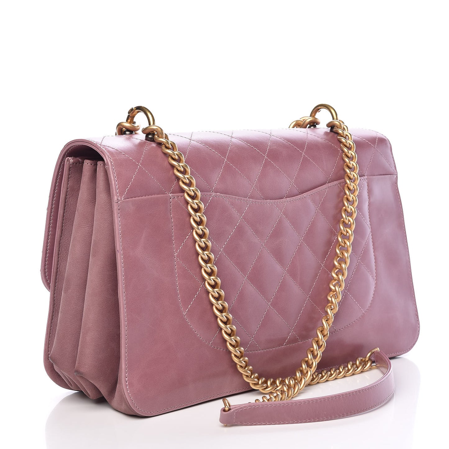 Calfskin Quilted Straight Lined Flap Purple
