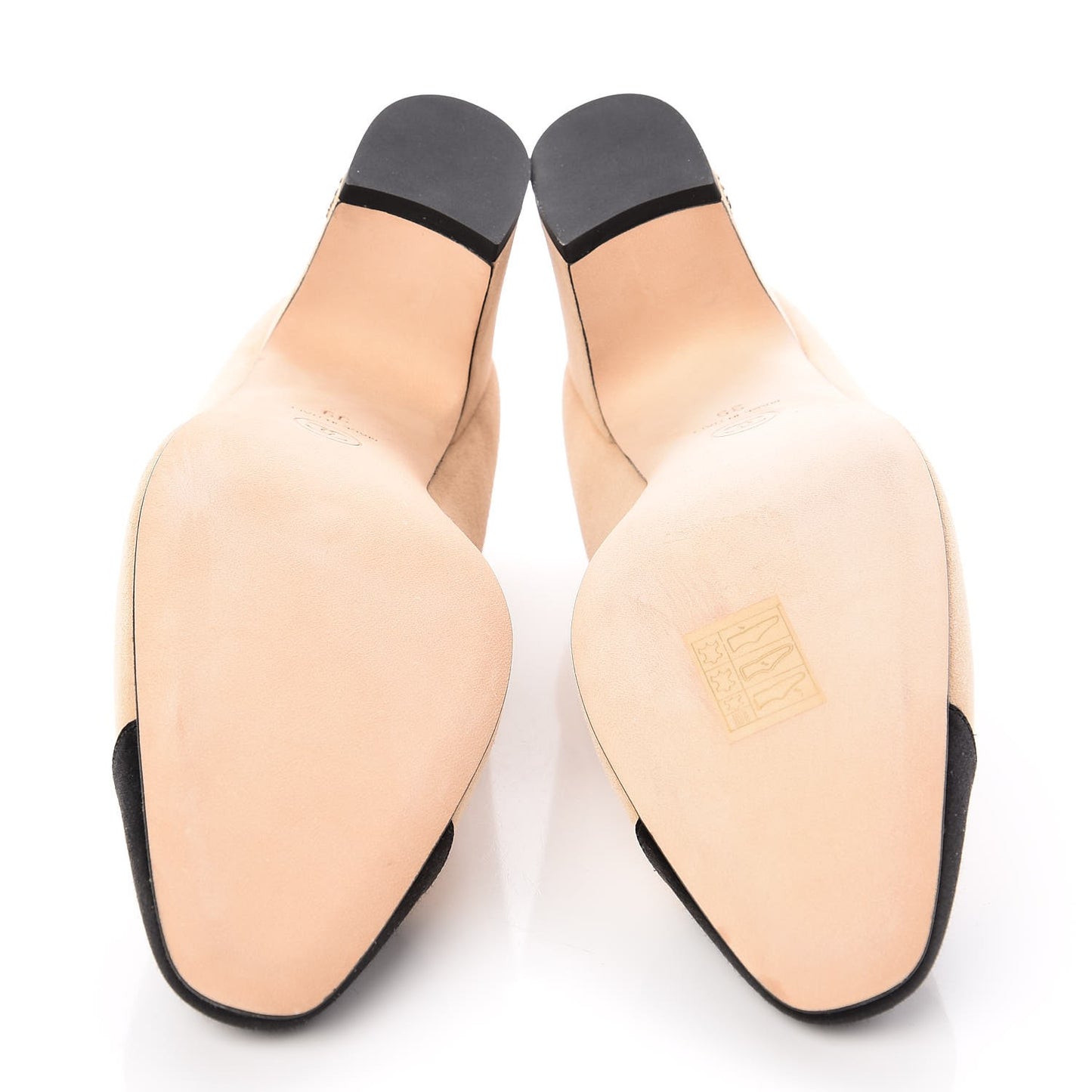 Suede Satin Cap Toe Low Heel Pumps 39 Beige Black