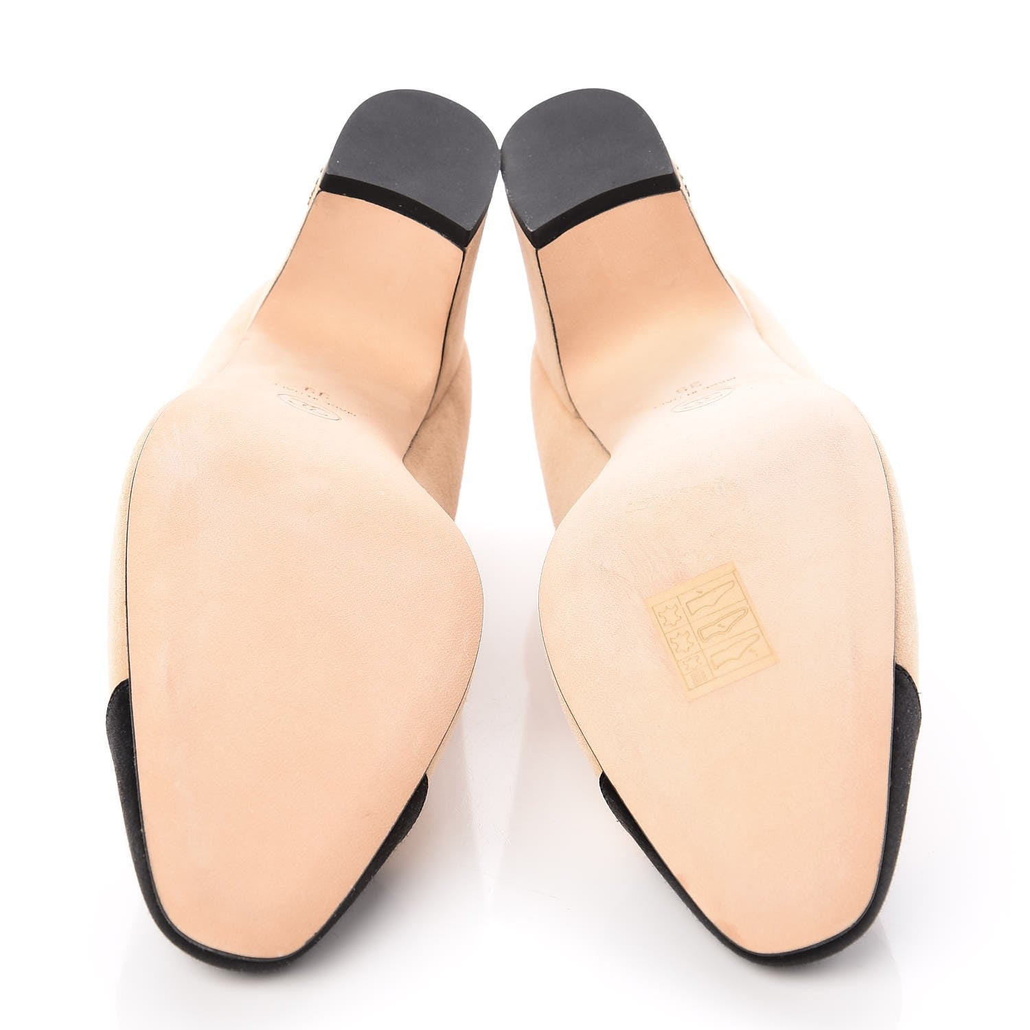Chanel Suede Satin Cap Toe Low Heel Pumps 39 Beige Black 5 of 10