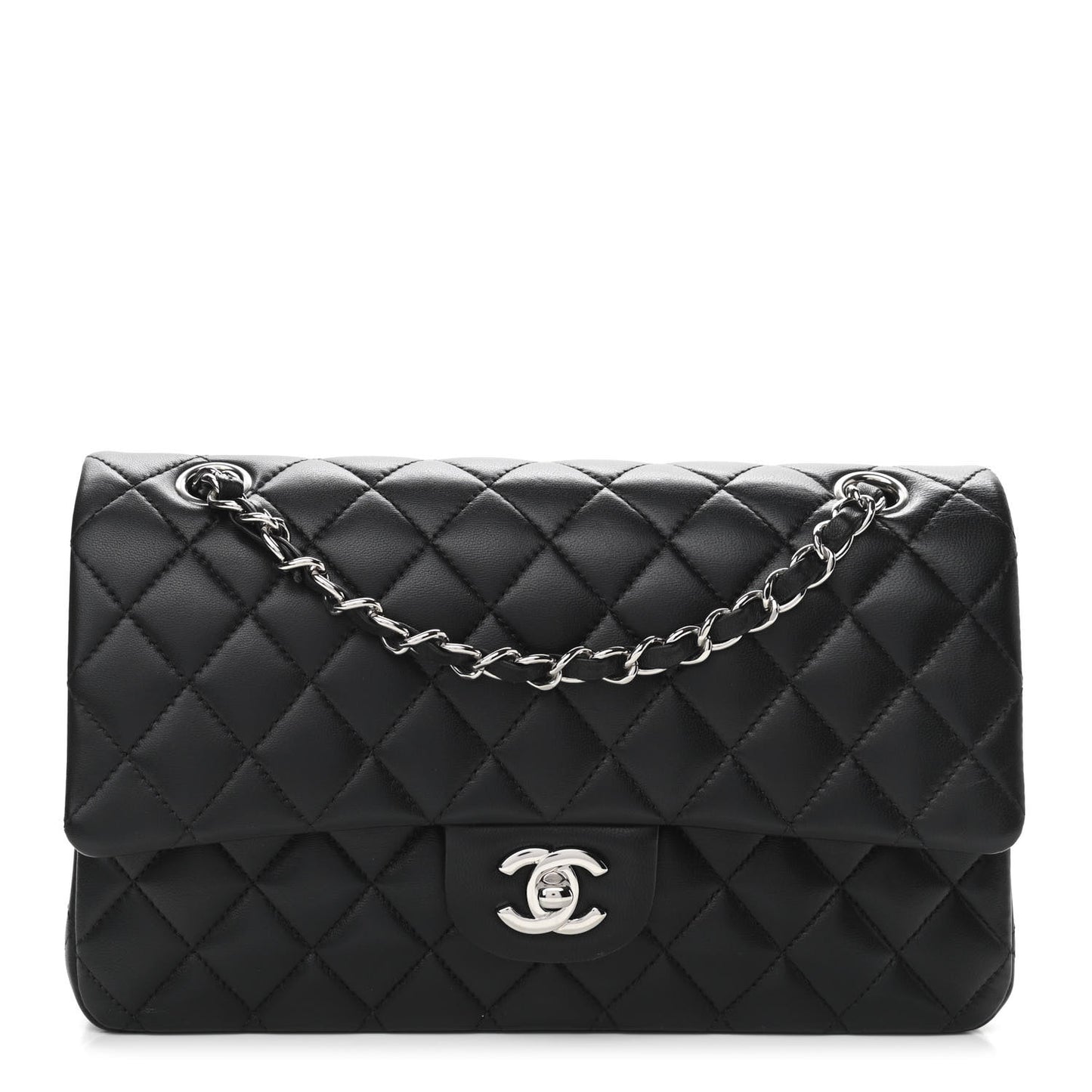 Lambskin Quilted Medium Double Flap Black