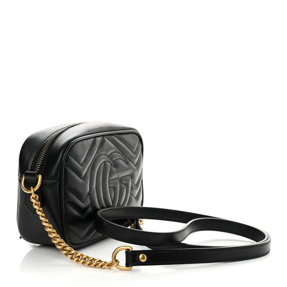 Gucci Calfskin Matelasse Mini GG Marmont Chain Shoulder Bag Black 3 of 11