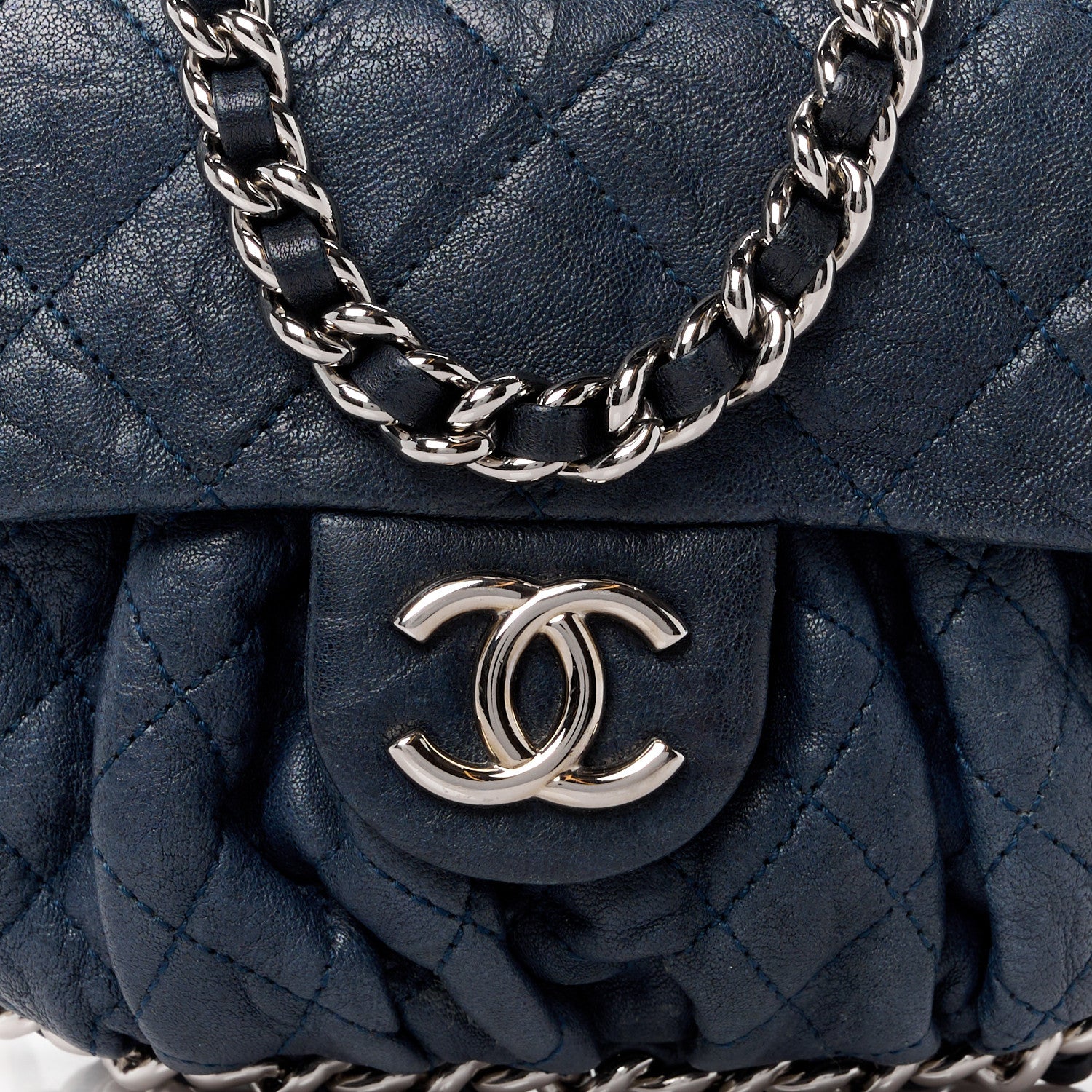 Chanel Washed Lambskin Quilted Mini Chain Around Flap Navy Blue 9 of 16