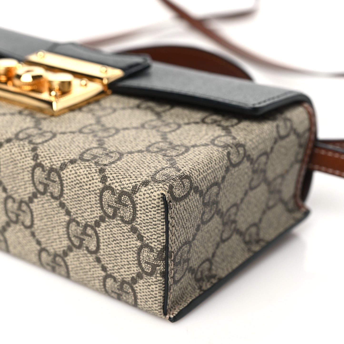 GG Supreme Monogram Calfskin Mini Padlock Top Handle Shoulder Bag Beige Black Cuir