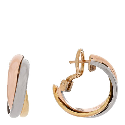 Cartier 18K Pink Yellow White Gold Classic Trinity Hoop Earrings 1 of 4