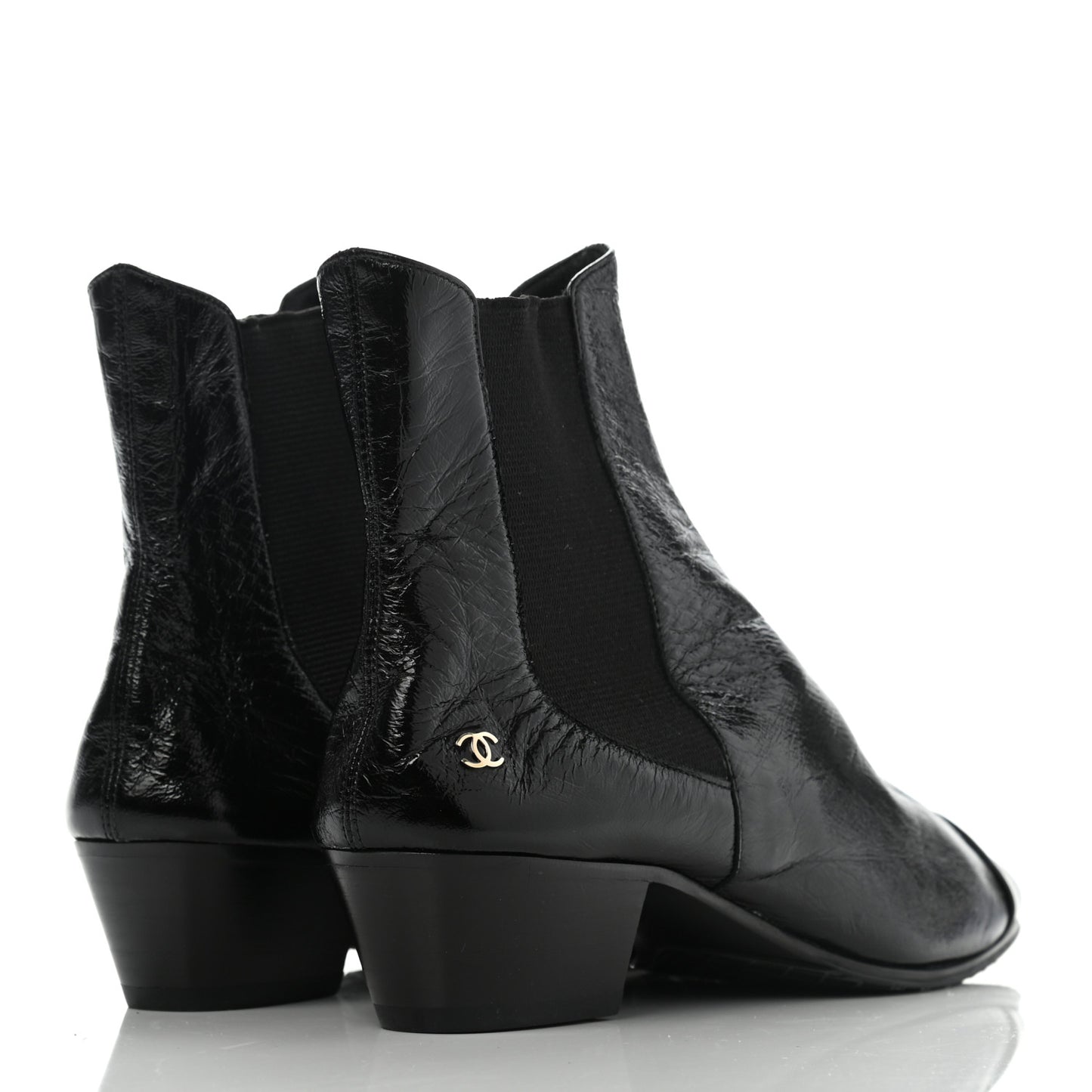 Patent Lambskin Elastic Short Boots 36.5 Black