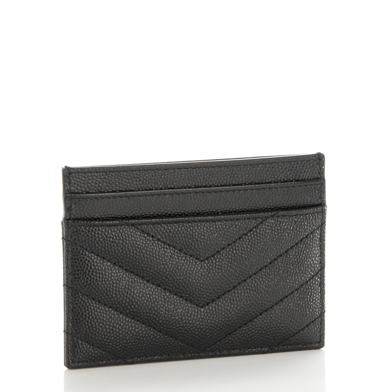 Saint Laurent Grain De Poudre Matelasse Chevron Monogram Credit Card Case Black 3 of 7