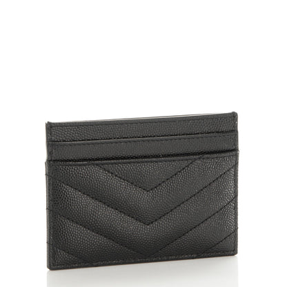 Saint Laurent Grain De Poudre Matelasse Chevron Monogram Credit Card Case Black 3 of 7
