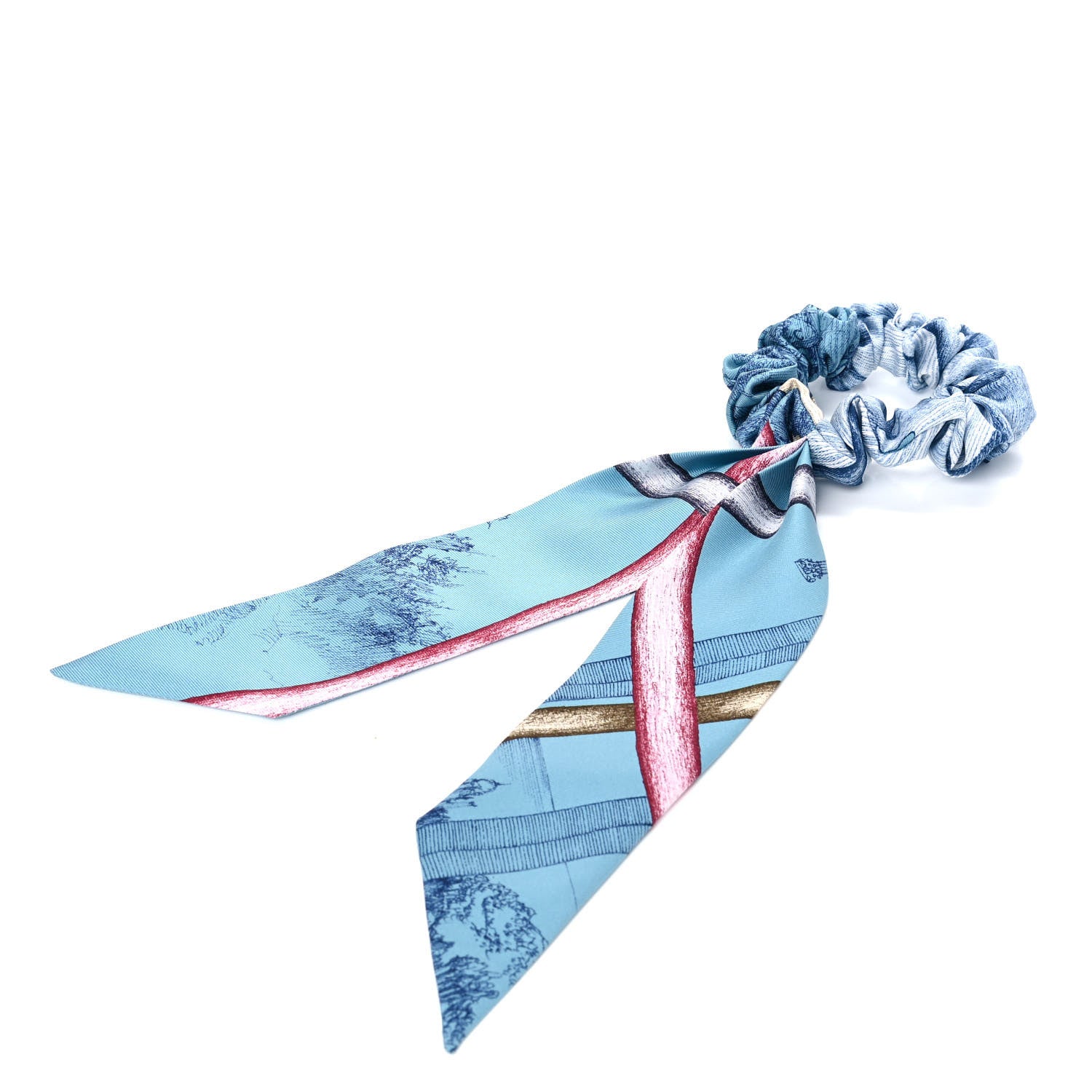 Hermes Silk Twilly Scrunchie Blue 3 of 4