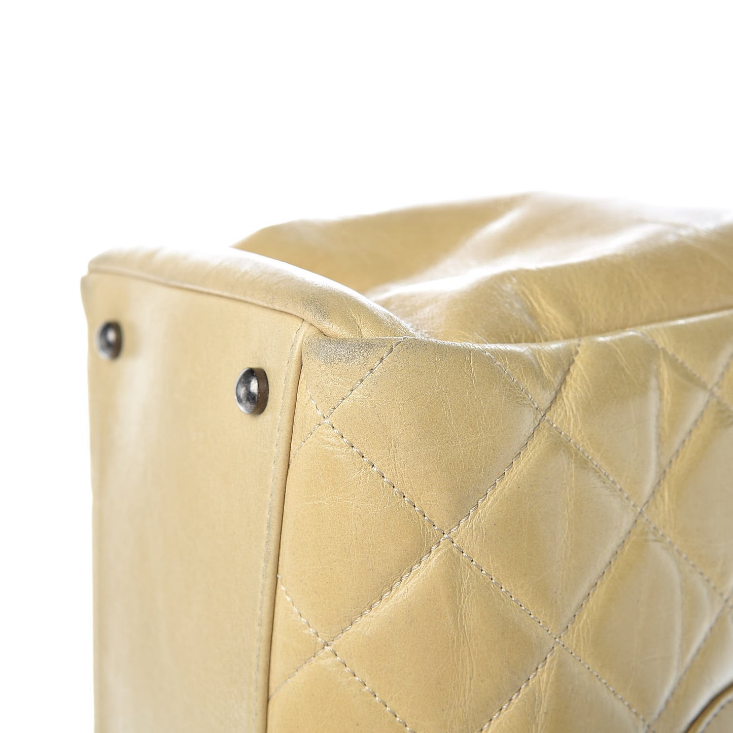 Calfskin Quilted Large Front Flap Tote Beige