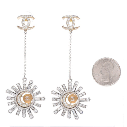 Chanel Baguette Crystal Moon CC Dangle Earrings Gold Silver 2 of 5