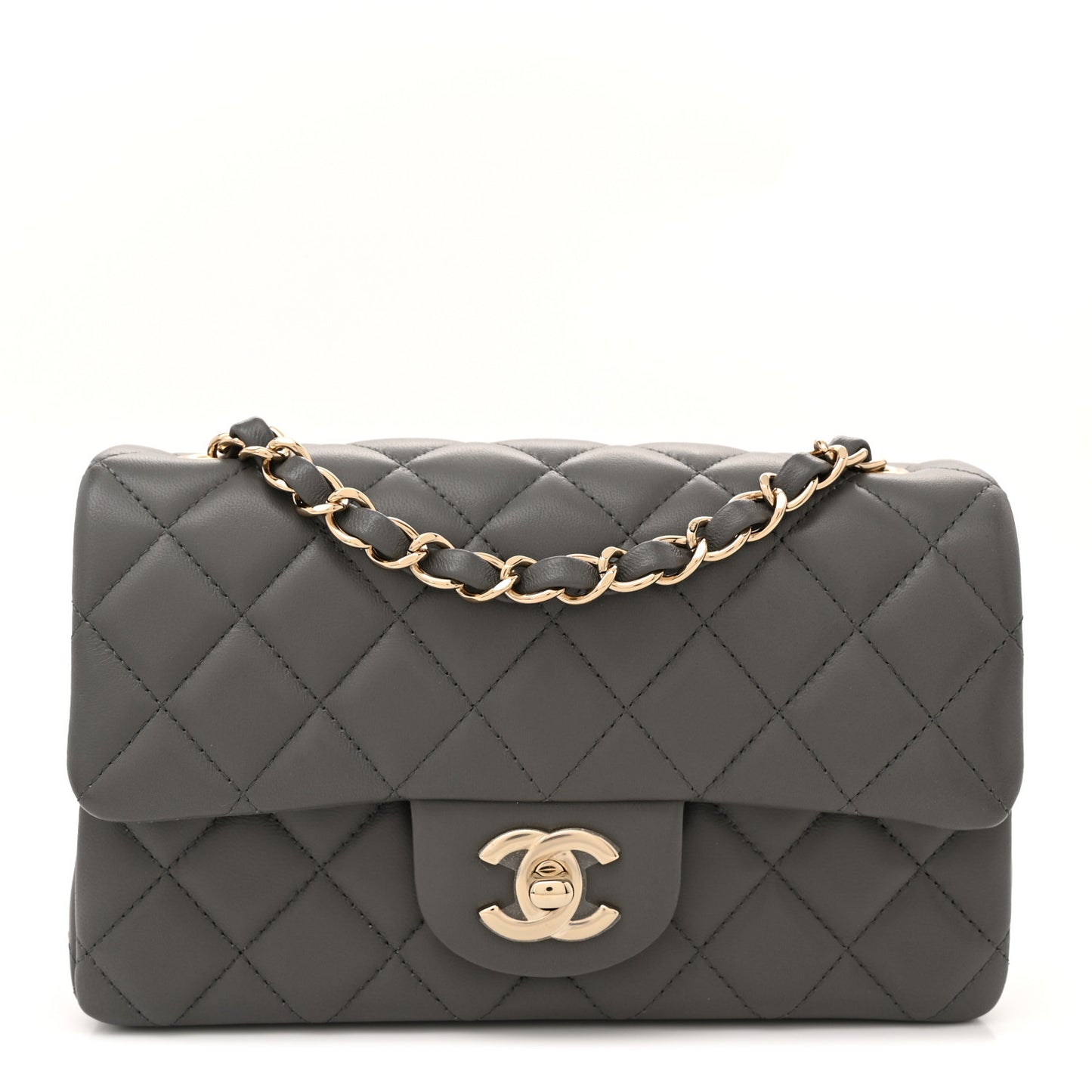 Lambskin Quilted Mini Rectangular Flap Dark Grey