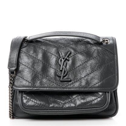 Saint Laurent Crinkled Calfskin Matelasse Monogram Baby Niki Chain Satchel Storm 1 of 11