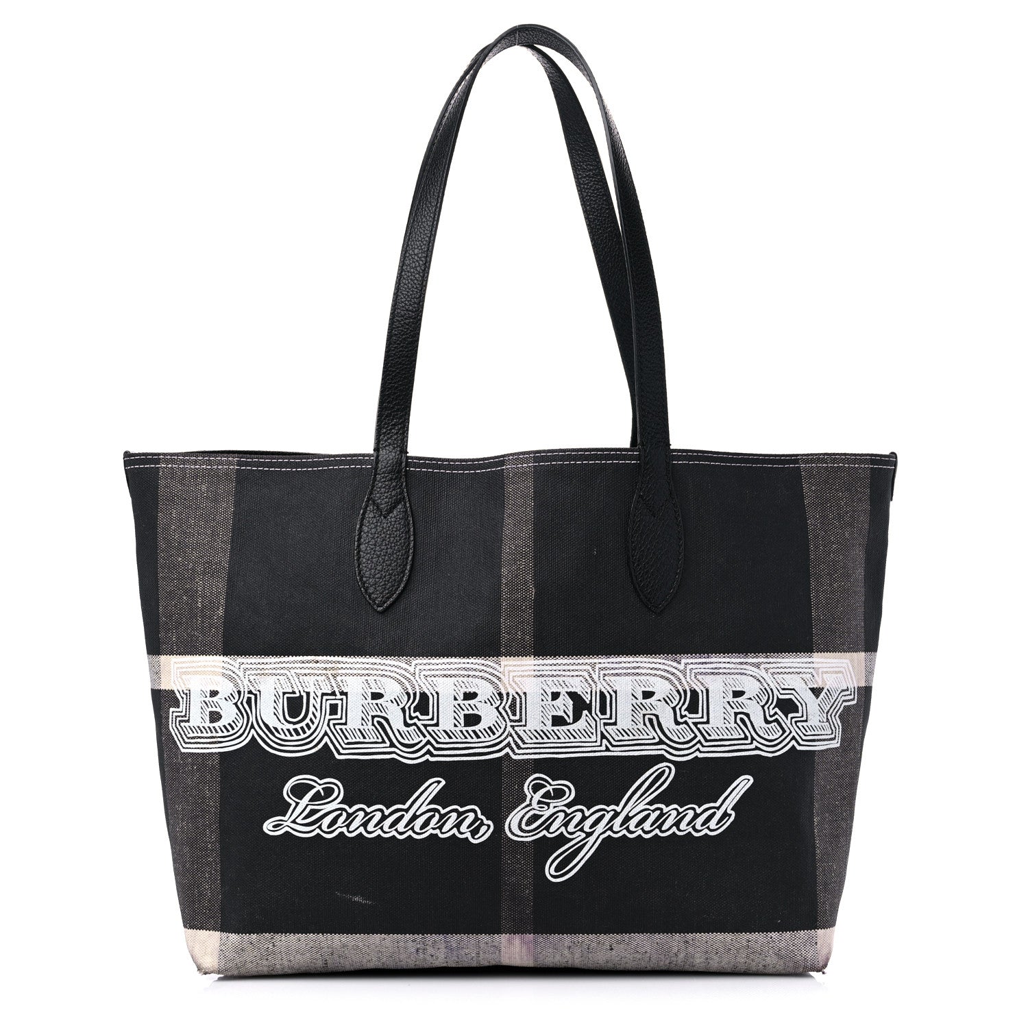 Burberry Coated Canvas Mega Check Medium Doodle Tote Black White 1 of 22